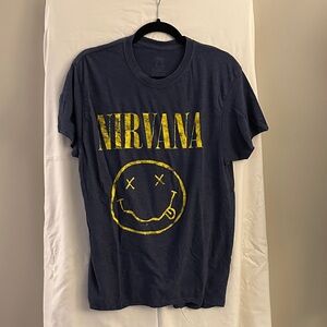 NIRVANA Dark Blue Tee with Yellow Logo